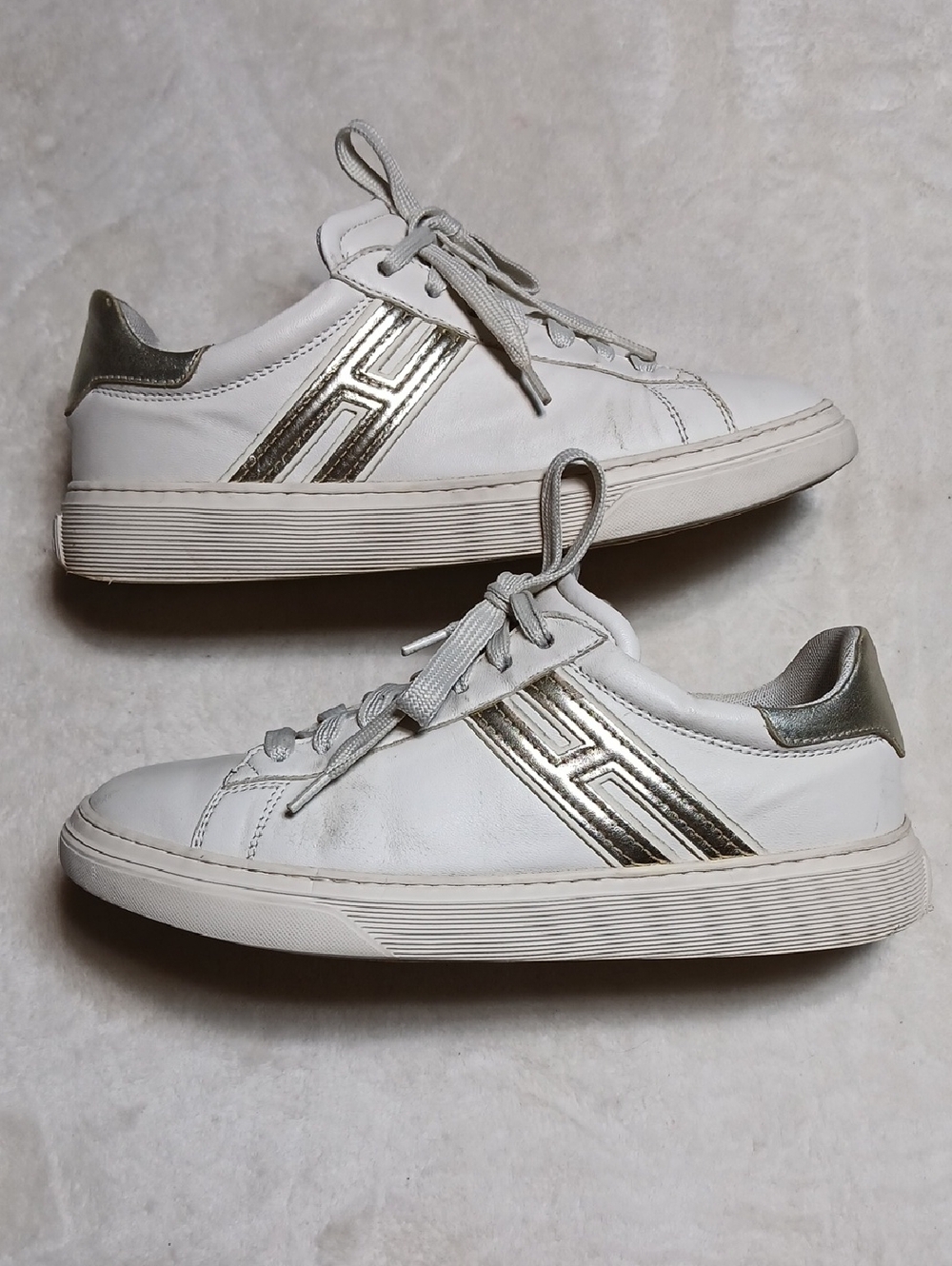 HOGAN H365 Ivory Leather Sneakers Size 39  Womans